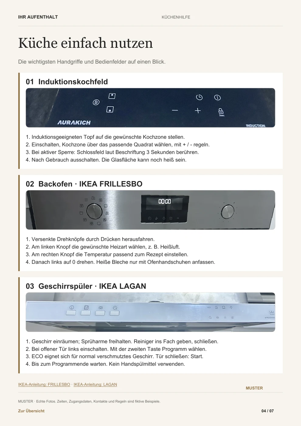 Muster-Guide, Seite 4: Küche. Vollständiger Inhalt im verlinkten PDF.
